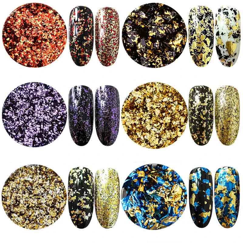 

1 Box Aluminum Foils Flakes Nail Glitter Mirror Powders Colorful Irregular Nail Art Dust Manicure Sequins Chrome Pigment