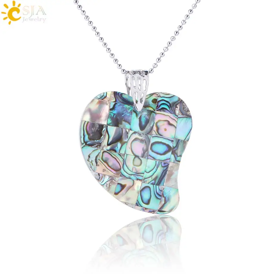 

CSJA Natural Abalone Shell Pendant Heart Water Drop Shape Splice Shells Pendants Necklace Ocean Style Jewelry for Women Men F979