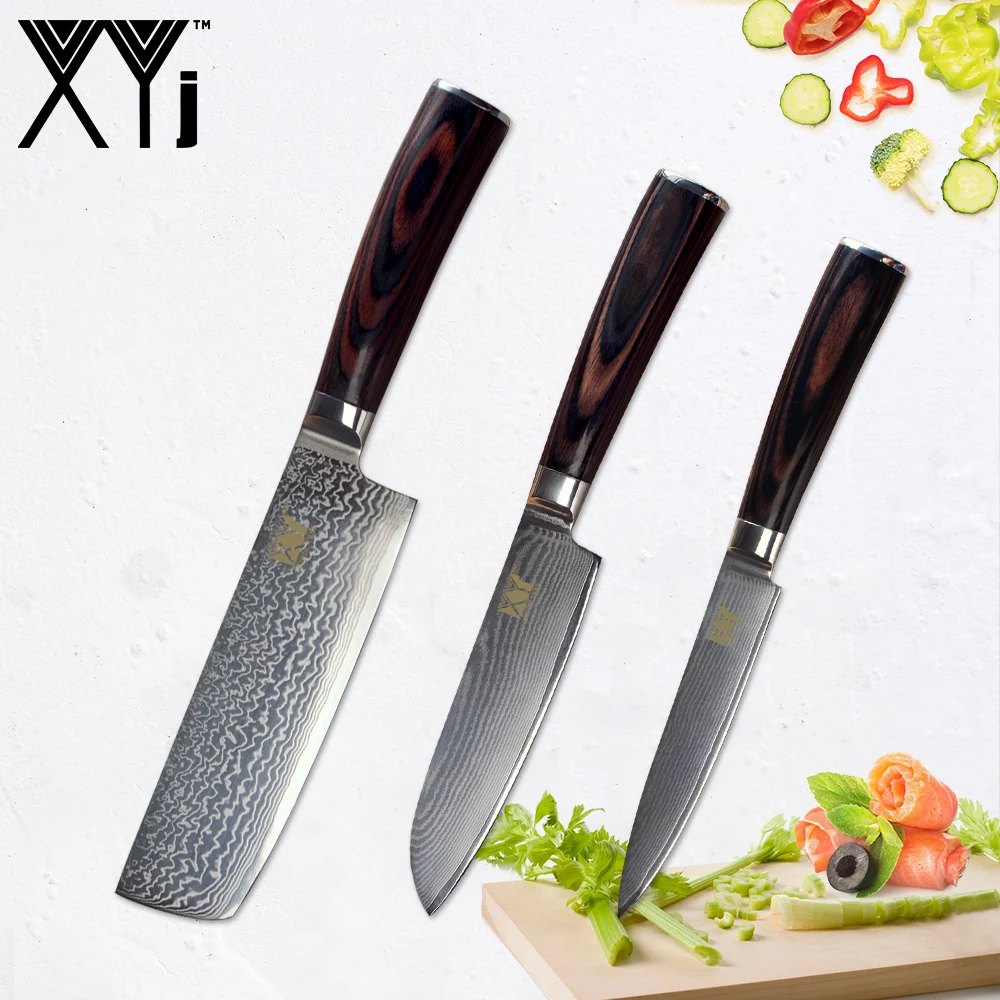 

XYj High Quality Kitchen Cooking Knife Damascus Knives Sets Bend Handle VG10 Core Japanese Damascus Steel Kitchen Cooking Tools
