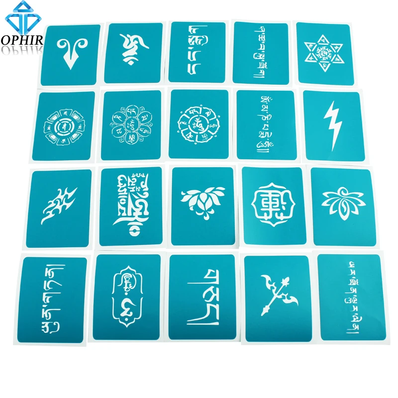 

20x OPHIR Body Art Painting Airbrush Stencils Henna Glitter Templated Set for Airbrush Kit with Popular Patterns _STE004