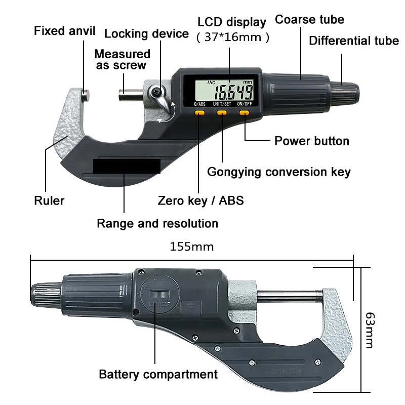 

Electronic Micrometer 0-25mm with Extra Large LCD Screen Digital Caliper Gauge Tool MAL999