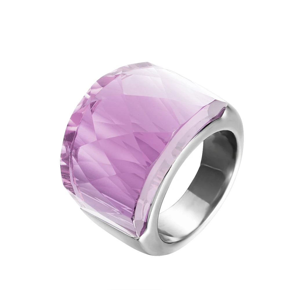 ZMZY Fashion Personality Elegant Big Rings For Women Pink Glass Stone Stainless Steel Wedding Ring Jewelry 4 Color to Choose