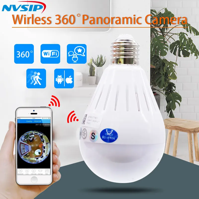 

LED Light 960P Wireless Panoramic Home Security WiFi CCTV Fisheye Bulb Lamp IP Camera 360 Degree Night Vision