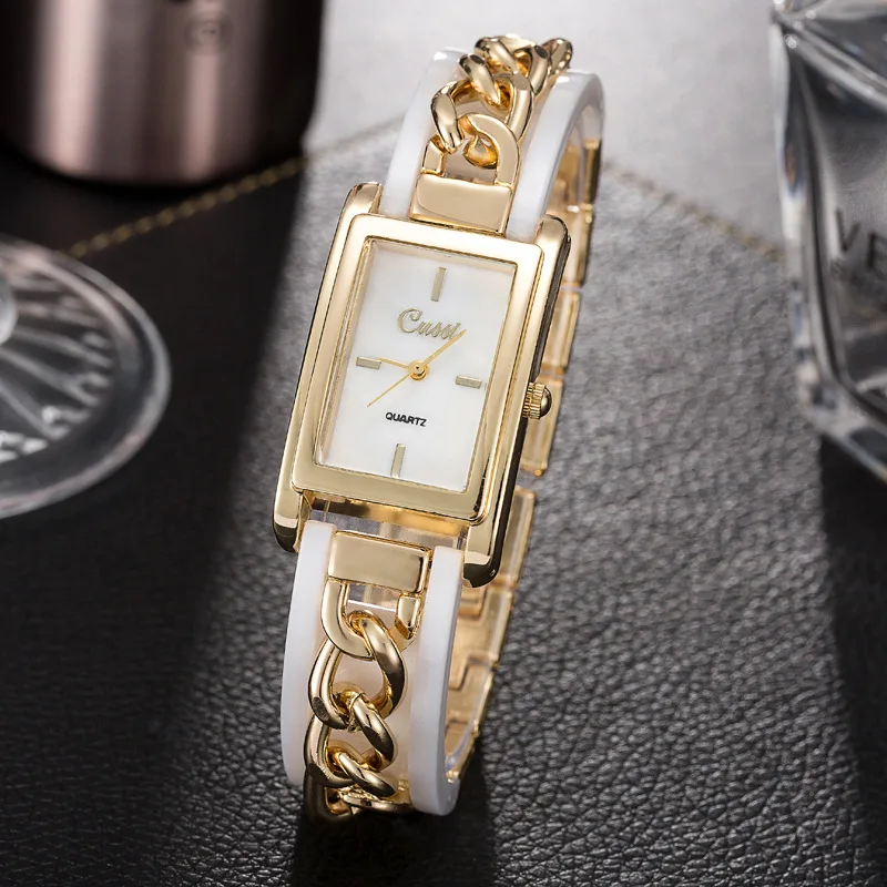 CUSSI женские часы золотые роскошные женские часы с браслетом Модные кварцевые наручные часы со стальным ремешком офисный стиль reloj mujer
