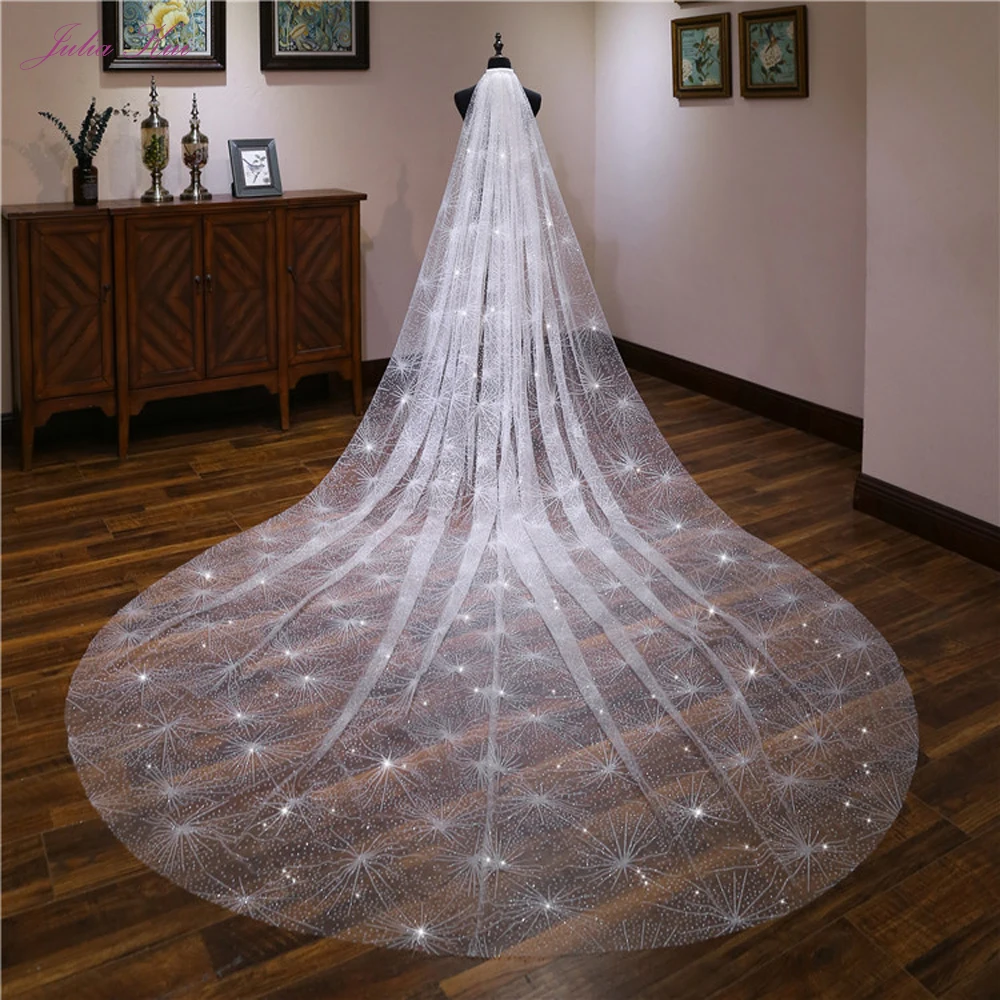 

Julia Kui Ivory Color Chapel Length Wedding Veil Of Sky Star Design With Comb Wedding Accessories Gold Bride Veil