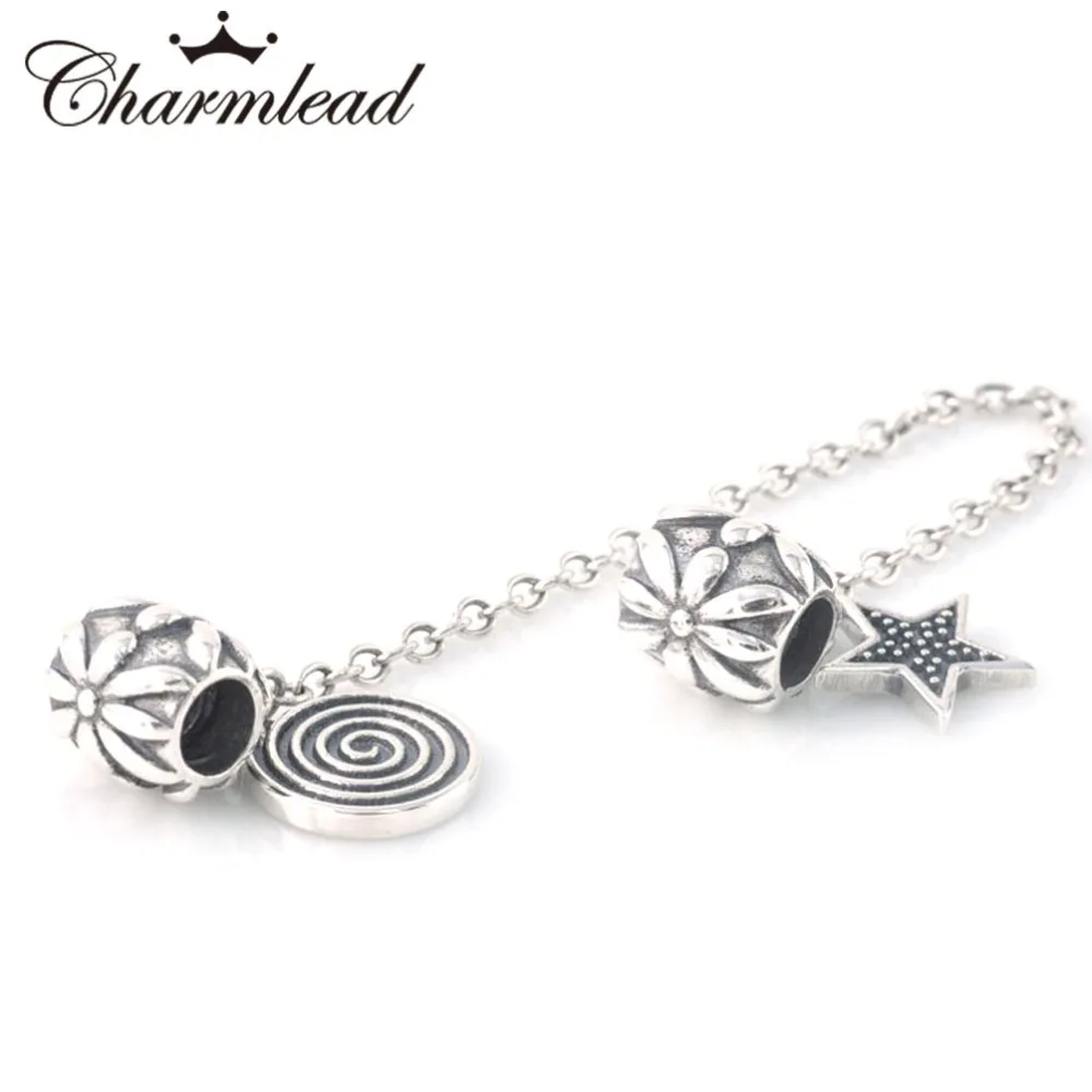 925 Sterling Silver Raindrop Safety Chain Charm DIY Silver Bracelet