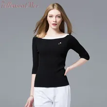 New Fashion Spring Autumn Women's Bottoming Knitted Shirts Seven Sleeves Slim Thin Sweater Female Elegant Basic Pullovers Tops