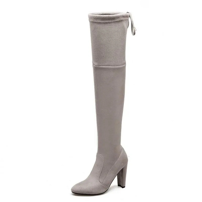Taoffen/модные женские сапоги на высоком каблуке размера плюс 33-46 теплая зимняя обувь на меху со шнуровкой Женские облегающие высокие сапоги до бедра женская обувь