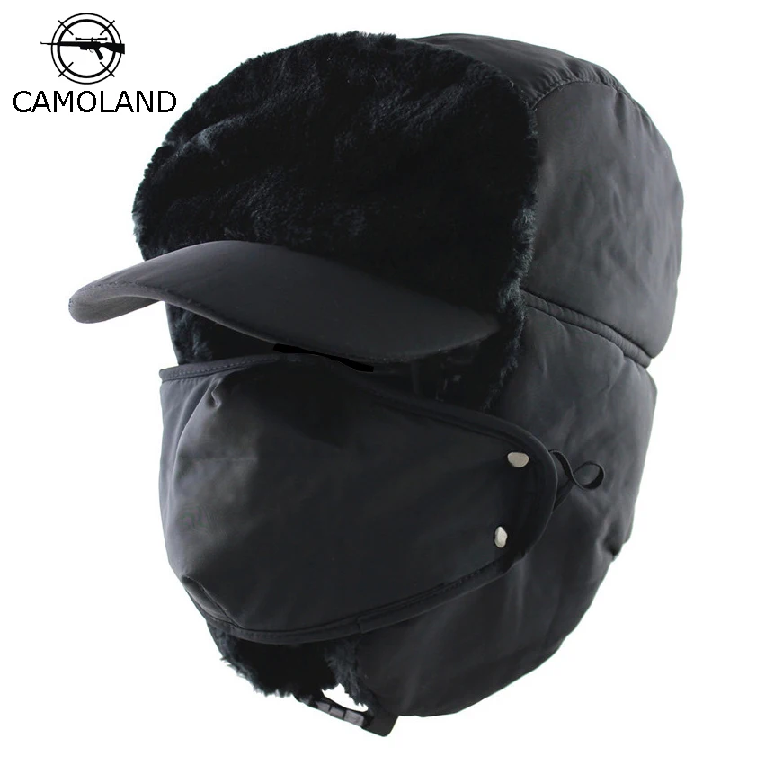 

CAMOLAND 2018 Winter Men Women Trapper Trooper Hat Bomber Hat with Ear Flaps and Mask Warm Ushanka Hunting Hats Winter Men Hat