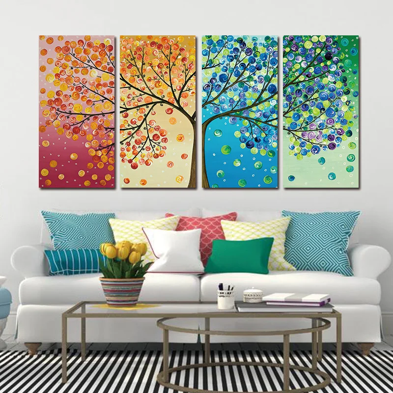 

4 piece canvas art canvas painting 4 seasons tree paintings for living room wall HD printed H309B