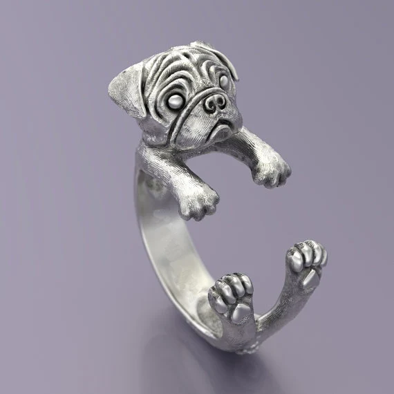 

New Arrival Handmade Vintage Pug Wrap Ring Men Jewelry Anel Love Animal Anillos Boho Chic Rings For Women Aneis Best Gift