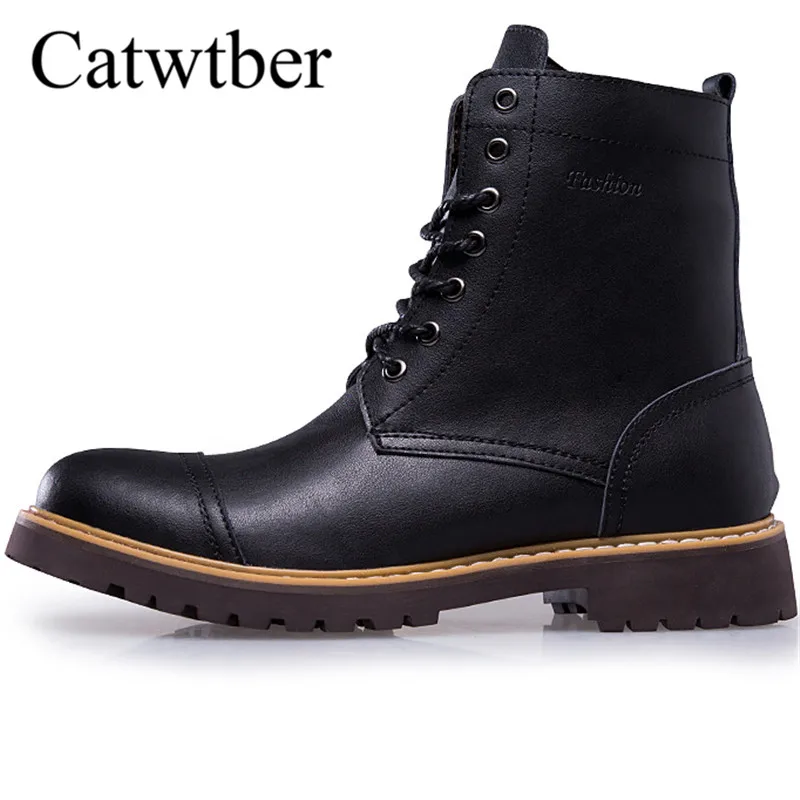 

Catwtber Men Leather Hiking Boots Waterproof Men Winter Warm Boots Shoes Male Outdoor Climbing Outdoor Plus Size High Quality