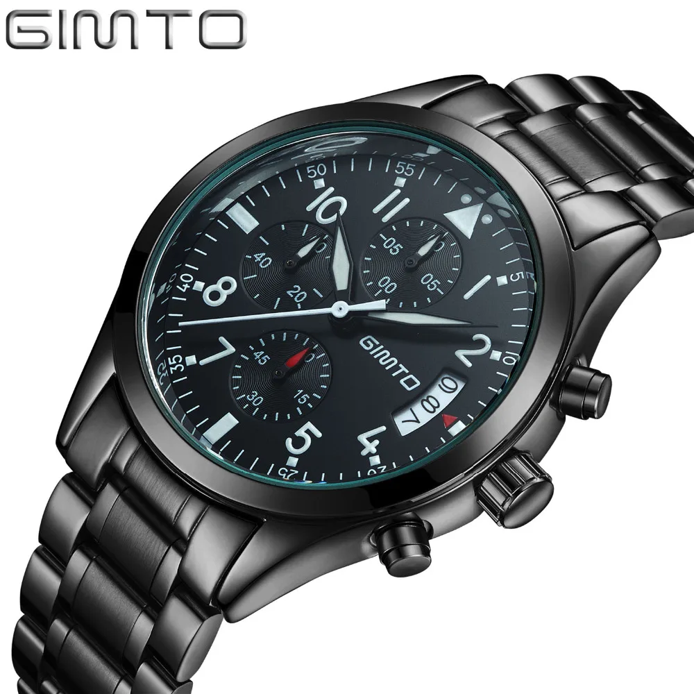 Goedkoop 2018 GIMTO nieuwe Top Luxe Full Staal Mannen sport Horloges Waterdicht Auto Datum Business Quartz Horloge Relogio Masculino Hombre