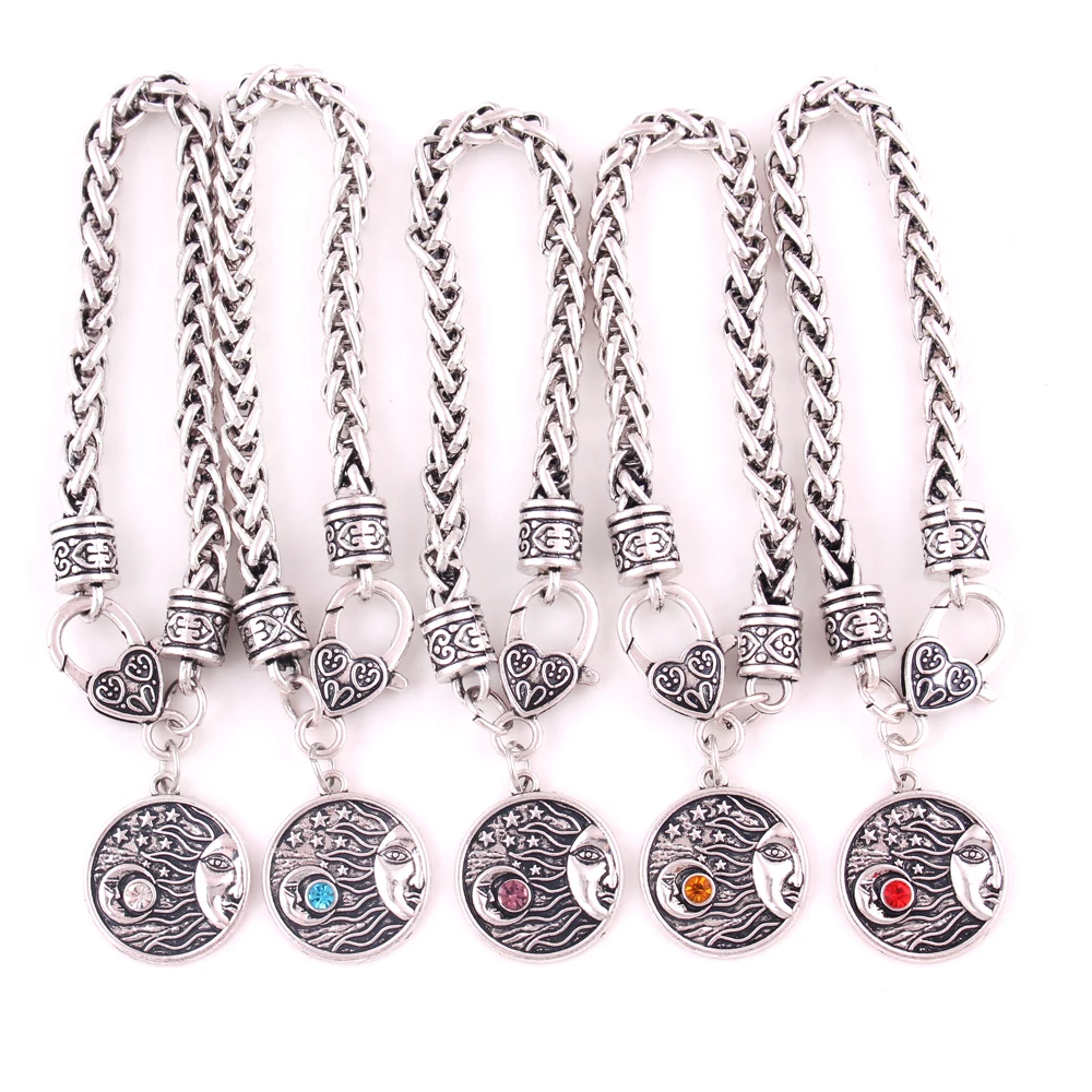 

Jewelry Trends Antique Silver with crystal Celestial Moon Stars wheat bracelet