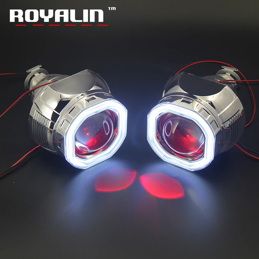 

ROYALIN DRL Square Headlight Mini 2.5 Projector Lens W2 Bi Xenon H1 COB LED Octagonal Shrouds Angel Devil Eyes H4 H7 Car Styling