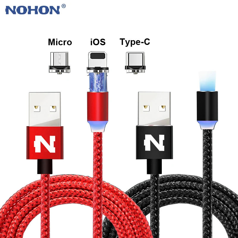 

Magnet Led USB Charger Cable For iPhone 6s 6 s 7 8 Plus Xs Max X 10 5 SE Micro USB Type C Android USB-C Fast Charging Wire Cord
