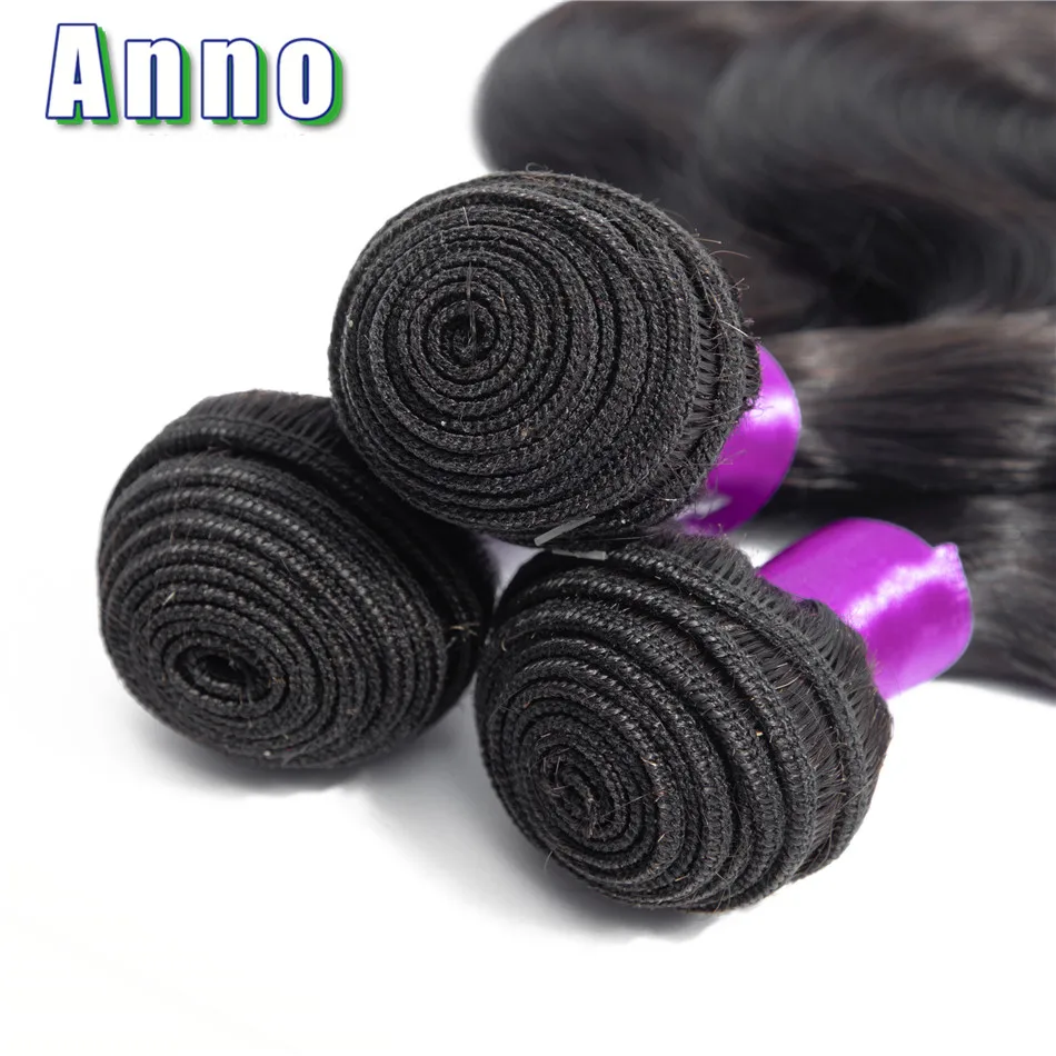 Annowig Human Hair Peruvian Body Wave 3 Bundles With Closure 4*4 Lace Closure With Bundles Natural Color Human Hair Extensions
