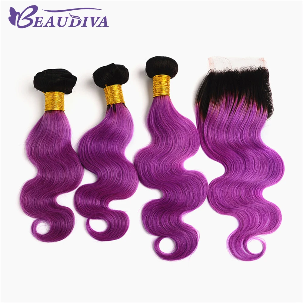 BEAUDIVA Pre Colored Human Hair Bundles With Closure Body Wave Human Hair 3 Bundles With Closure