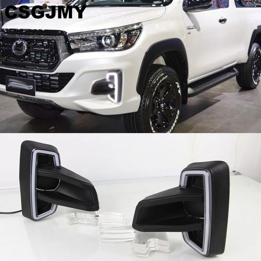 

1Pair For Toyota Hilux Revo Rocco 2018 2019 12V Yellow Signal Style DRL Relay Waterproof Car Led Daytime Driving Running Light