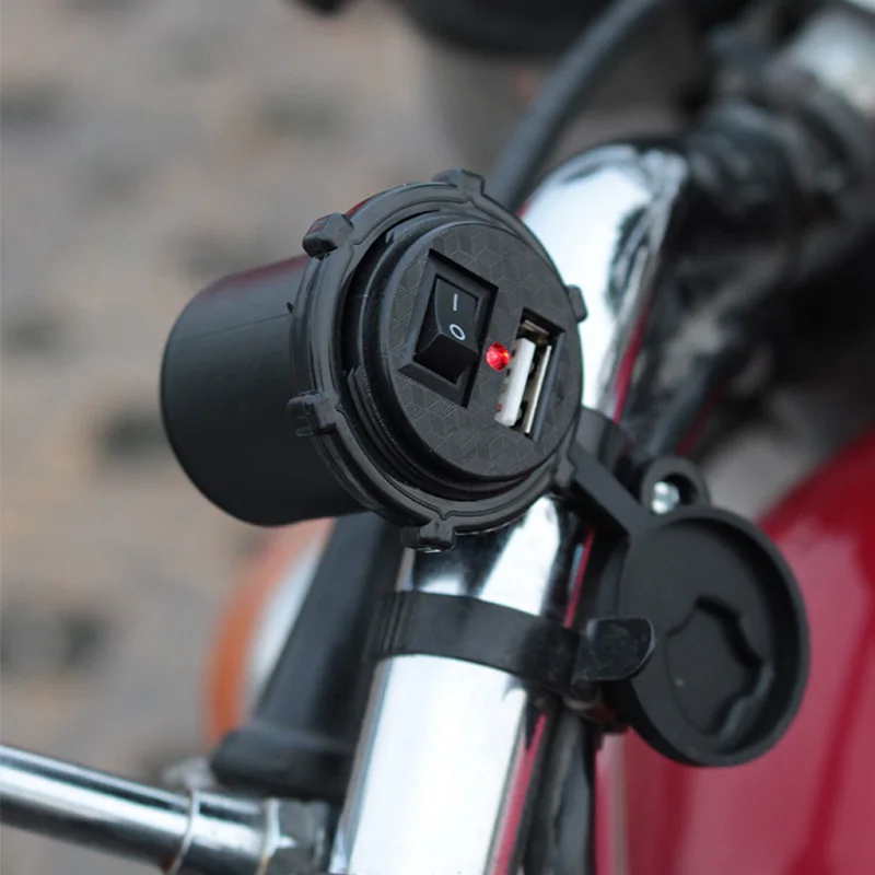 

12V USB Motorcycle Mobile Phone Power Socket Plug Waterproof with Switch Cigarette Lighter Socket Motorbike Phone Supply Adapter