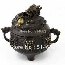 Античная китайская Бронзовая курильница/FENGSHUI печь