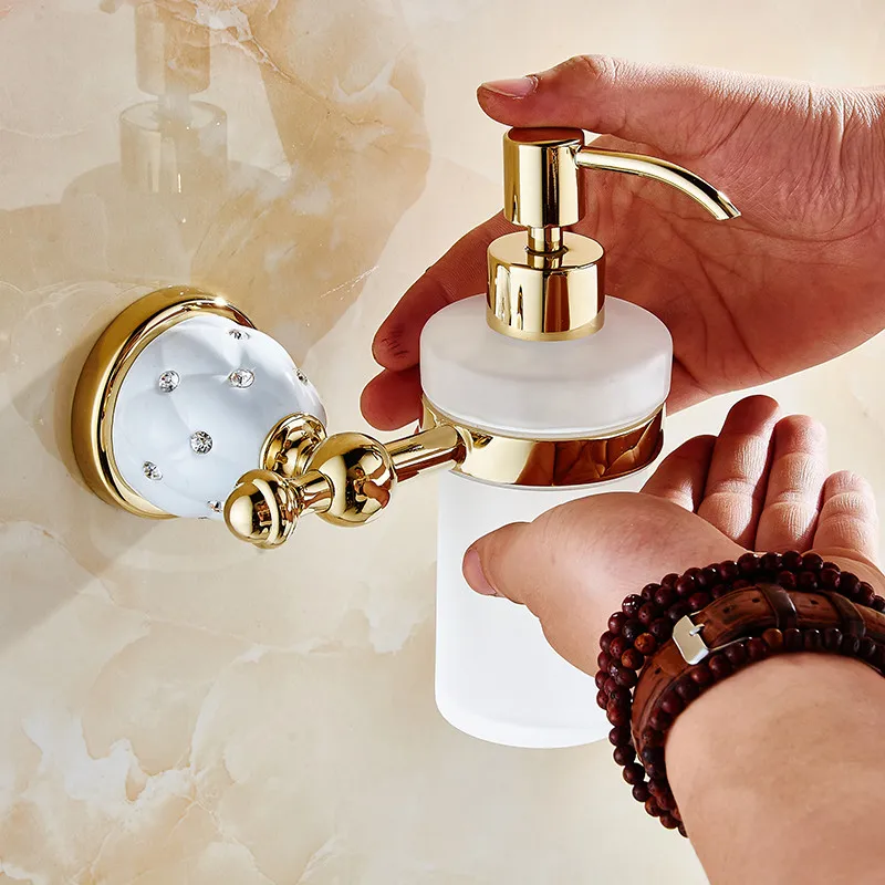 Kaufen Seife Spender Luxus Goldene Wand Montiert Flüssigkeit Seife Halter Mit Gold Milchglas Behälter Flasche Bad Produkte 5218