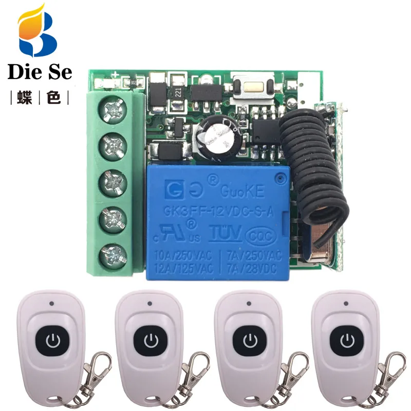 

433MHz Wireless Remote Control DC 24V 10A 1CH rf Relay Receiver and Transmitter for Electric curtain and garage door Control