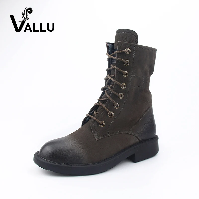 Sheepskin Leather Boots New Style Genuine Leather Women Shoes Block Heel Lace-up Vintage Ankle Women' s Boots Shoes chaco women s uma lace up boots