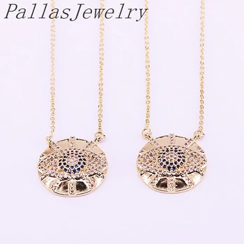

8Pcs Top Quality Gold Color Micro Pave Zirconia Eye Pendant Necklaces NEW fashion For Women CZ Jewelry