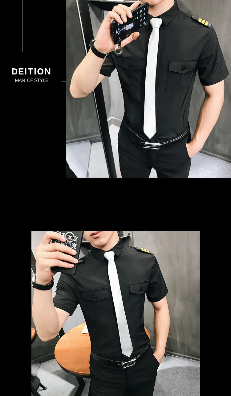 Camisa Social Manga Curta Air Force Pilots форменная рубашка мужская черная белая приталенная Camisa Social Masculina платье рубашка