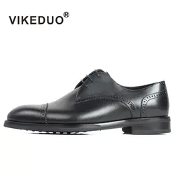 VIKEDUO/Мужская обувь ручной работы из телячьей кожи, однотонная черная, на плоской подошве, свадебная, офисная, деловая модельная обувь