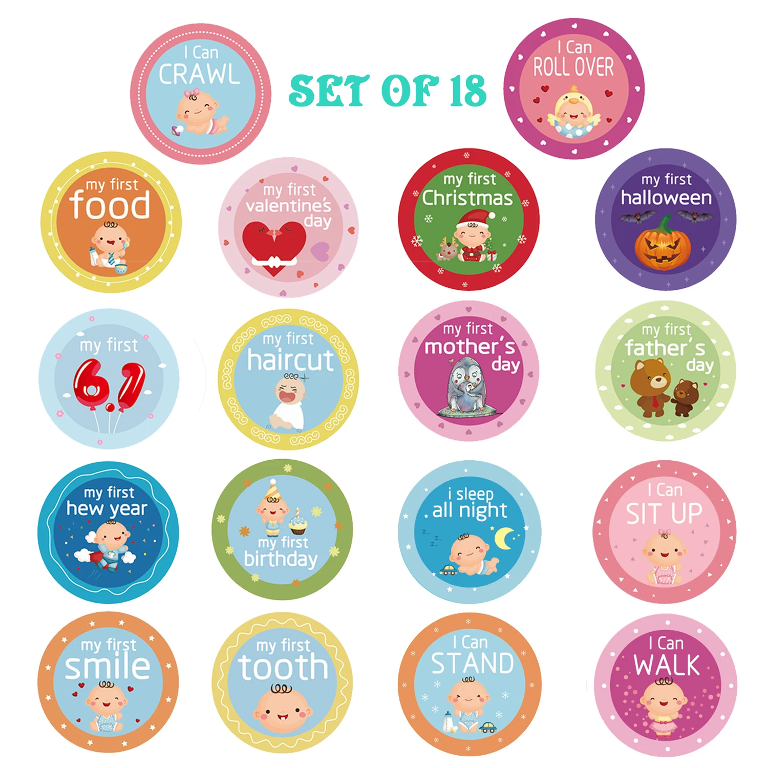 12 Pcs 18pcs lot Dropship Baby Monthly Stickers 12 Month Milestone Bodysuit Stickers Shower Gift 4