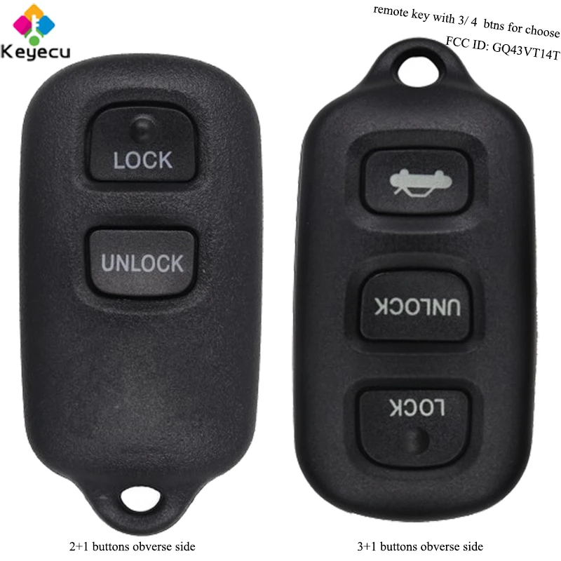

KEYECU Keyless Entry Remote Car Key - 3/ 4 Button - FOB for Toyota Camry Sienna Solara Corolla - Free Programming FCC: GQ43VT14T