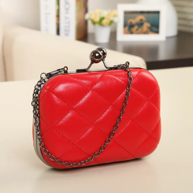 Free Shipping Ladies women vintage Quilted clutch box Bag luxury Tungsten steel chain Madrid ...