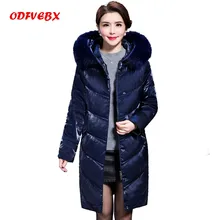 Брендовая зимняя куртка на белом утином пуху для женщин средней длины для женщин размера плюс L-5XL пальто с капюшоном и меховым воротником плотное Женское пальто ODFVEBX