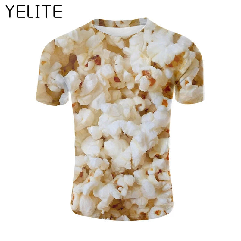 

YELITE 2019 Popcorn Coffee Beans T Shirt Men Newest T-Shirt 3D Printed Male Shirt TShirt Cool Homme Delicious Food Tees Shirts