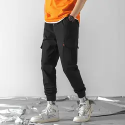 Новый японский стиль модный бренд Простой Большой Карманы Мужские Jogger длиной до щиколотки брюки осенние мужские повседневные брюки карго