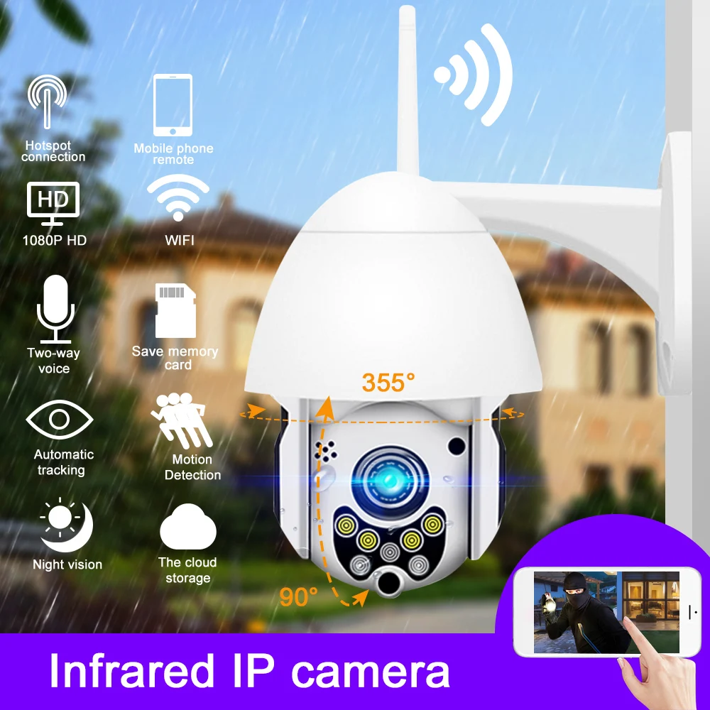WIFI Camera Outdoor IP Camera H.265+ 1080P Speed  CCTV Security Cameras IP Camera WIFI Exterior 2MP IR Home Surveilance