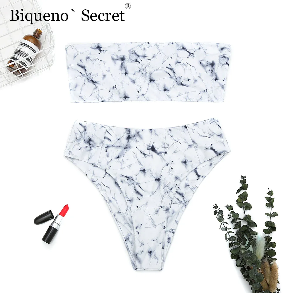 

NEW Bandeau Push Up Brazilian Bikinis Beachwear 2018 Marble Printing Bikini Set Swimwear Sexy High Waist Swimsuit Bathing Suit