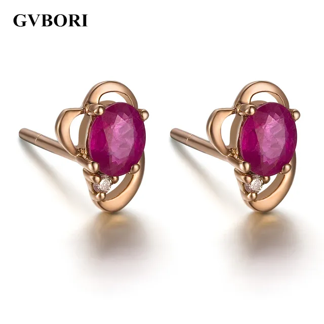 Gvbori Ruby Gemstone 18k Rose Gold Stud Earrings For Women Fine Gvbori Ruby Gemstone 18k Rose Gold Stud Earrings For Women Fine Jewelry Wedding Engagement