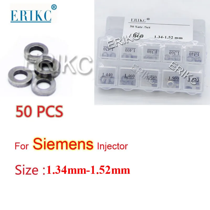 

ERIKC B60 Size 1.34-1.52mm Gaskets Piezo Shims for Siemens injector B61 Size 0.970-1.015mm Nozzle Adjust Washer Total 50pcs