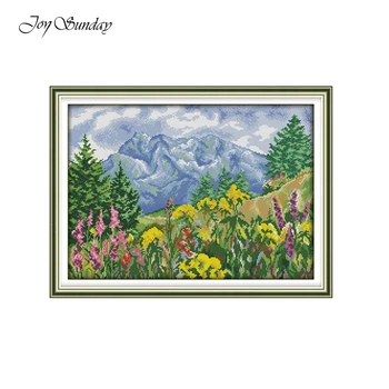 

Joy Sunday Chinese Cross Stitch Patterns Distant Mountain Landscape Painting 11CT 14CT Printed canvas Embroidery Needlework Sets