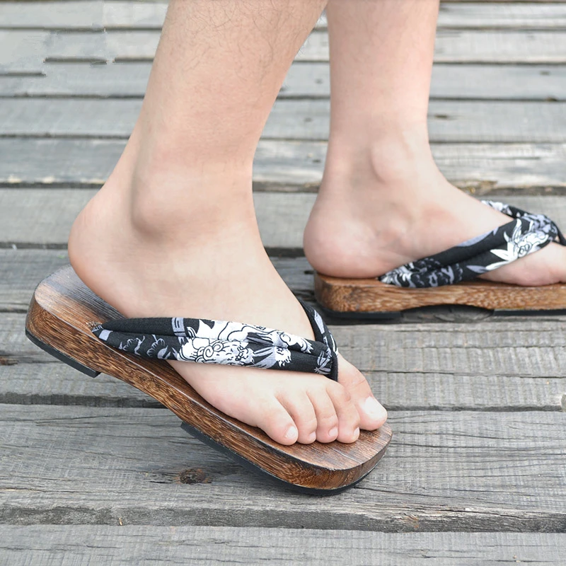 WHOHOLL/мужские японские сандалии гэта деревянные Сабо с резиновой подошвой; деревянные тапочки; мужские вьетнамки; резиновые сандалии на плоской подошве из пауловнии