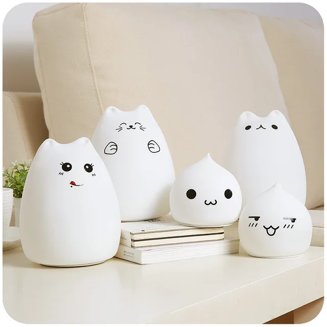 Premium 7 Colors Cat LED Night Light USB Children Silicone Soft Cartoon Baby Touch Sensor Lamp Breathing Bedside Table Lamp