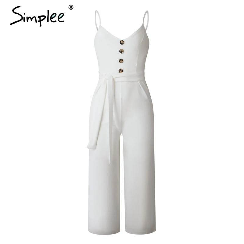 Simplee Spaghetti strap women jumpsuit Elegant sashes