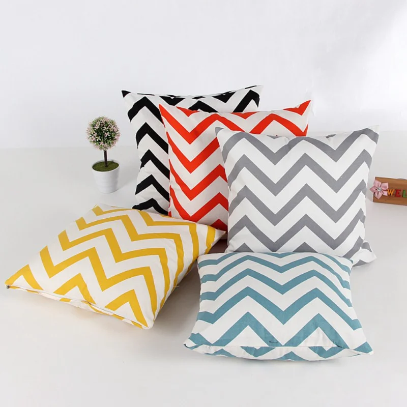 New Canvas Square Throw Pillow Cover Cushion Case Wavy Striped