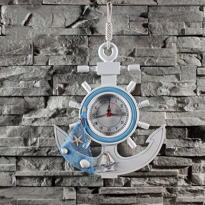 

Marine Series Mediterranean Style Home Furnishing Creative Handing Wall Clock Watches Rudder Helmsman Sailing Wall Clock Watches