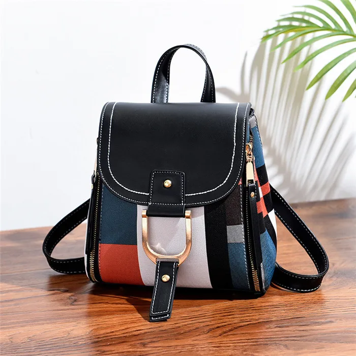 Litthing Модные четыре использования повседневные кожаные женские рюкзаки женские большие школьные Ретро панельные сумки через плечо - Цвет: black