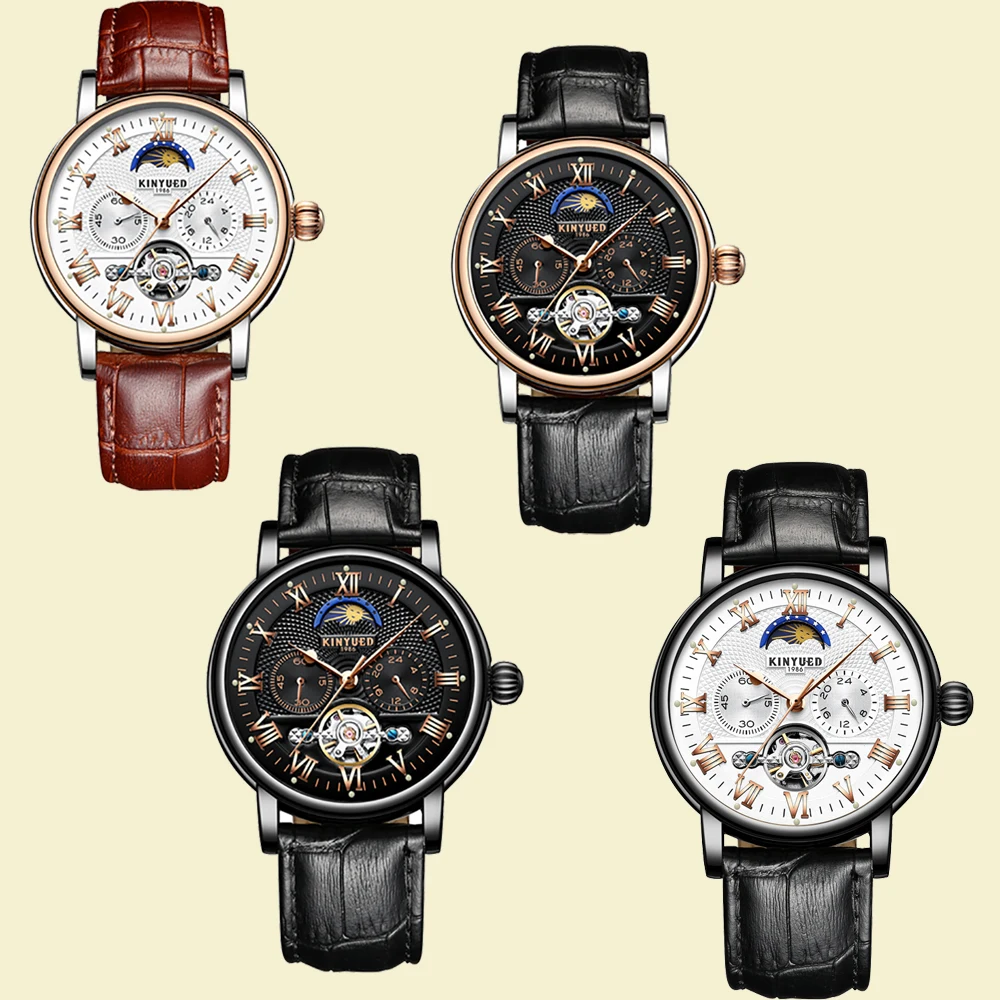 003KINYUED Top Brand Luxury Mechanical Watches for Men Moon Phase Automatic Watch Tourbillon Skeleton Sports Clock Steampunk Watchs (24)