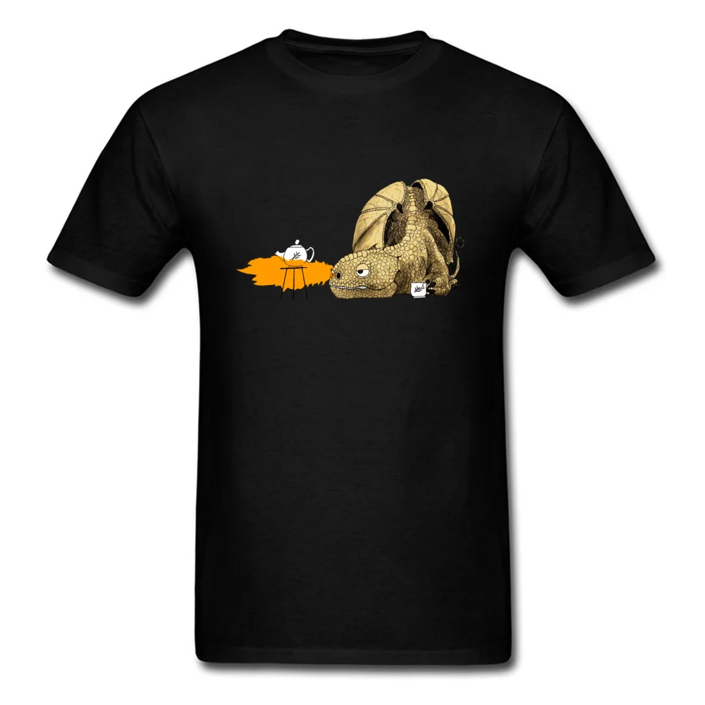  Male T-shirts Dragon making Tea Casual Tops Shirts Cotton Fabric O-Neck Short Sleeve Geek Tee Shirt Summer/Autumn Dragon making Tea black